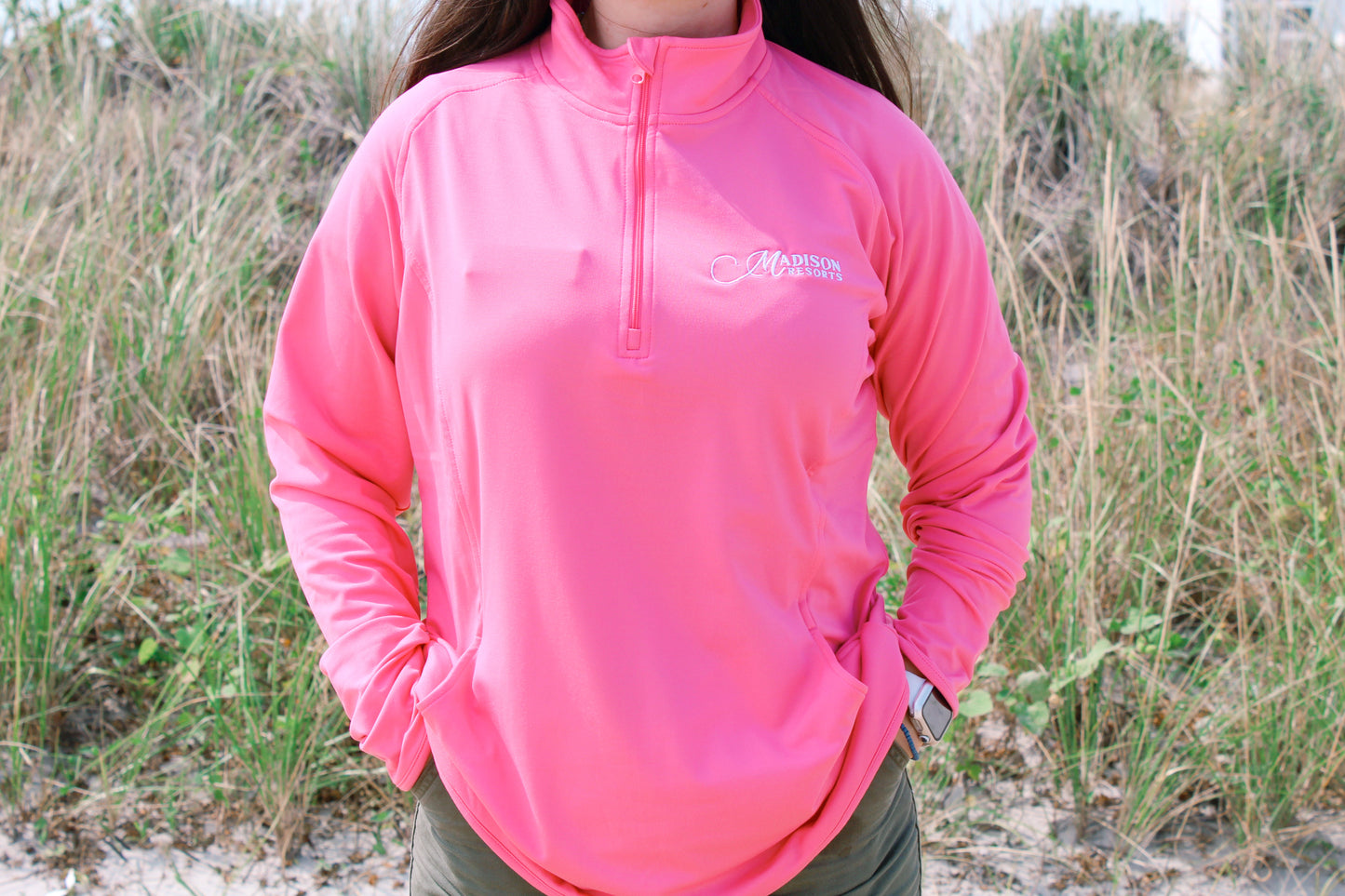 Embroidered Pink Madison Resorts 1/4 Zip Pullover