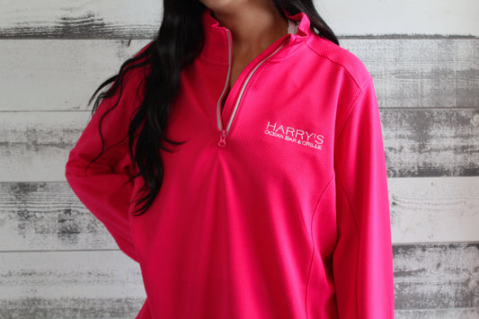 Embroidered Pink Raspberry 1/4 Zip Pullover