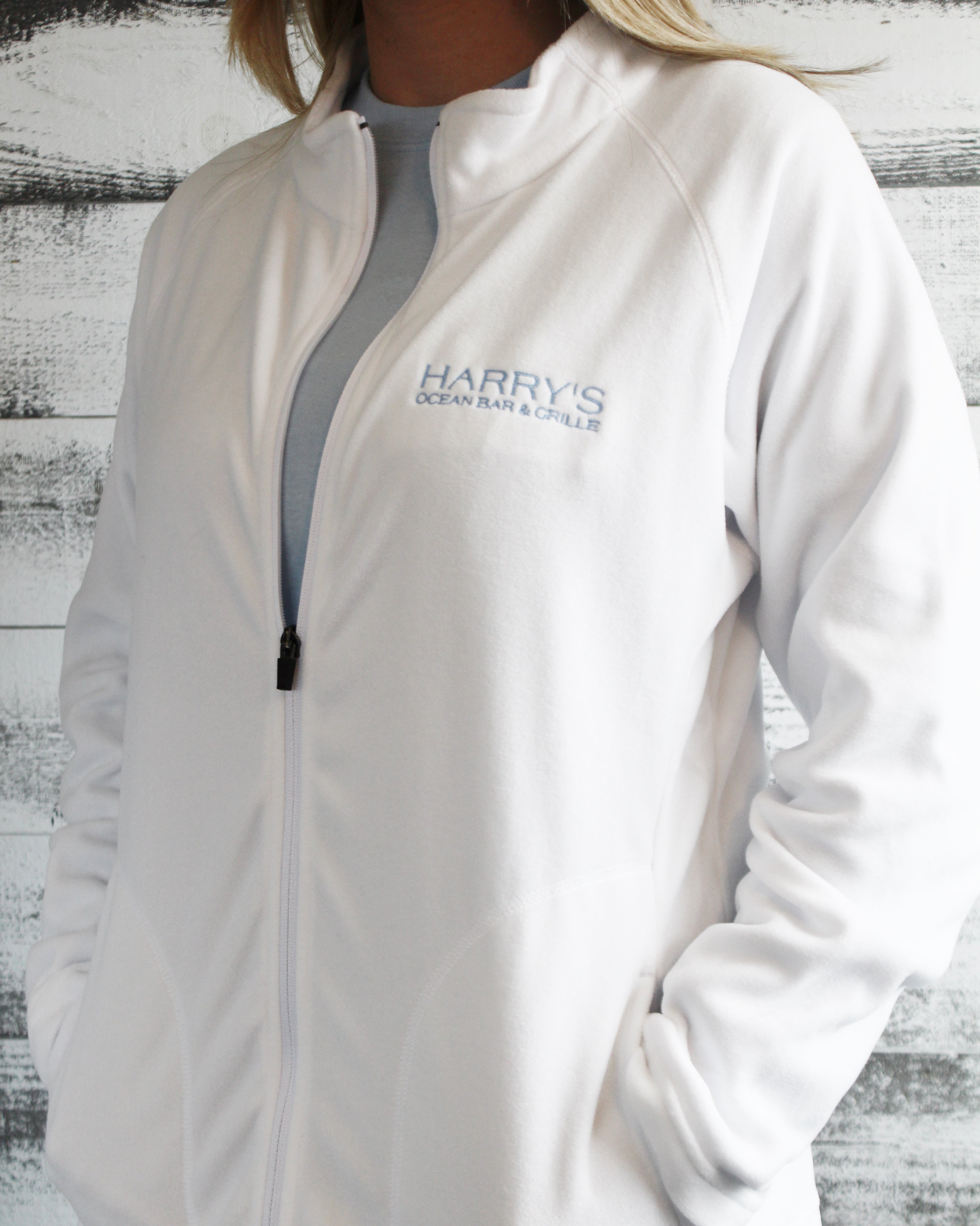 Embroidered White Micro Fleece Jacket